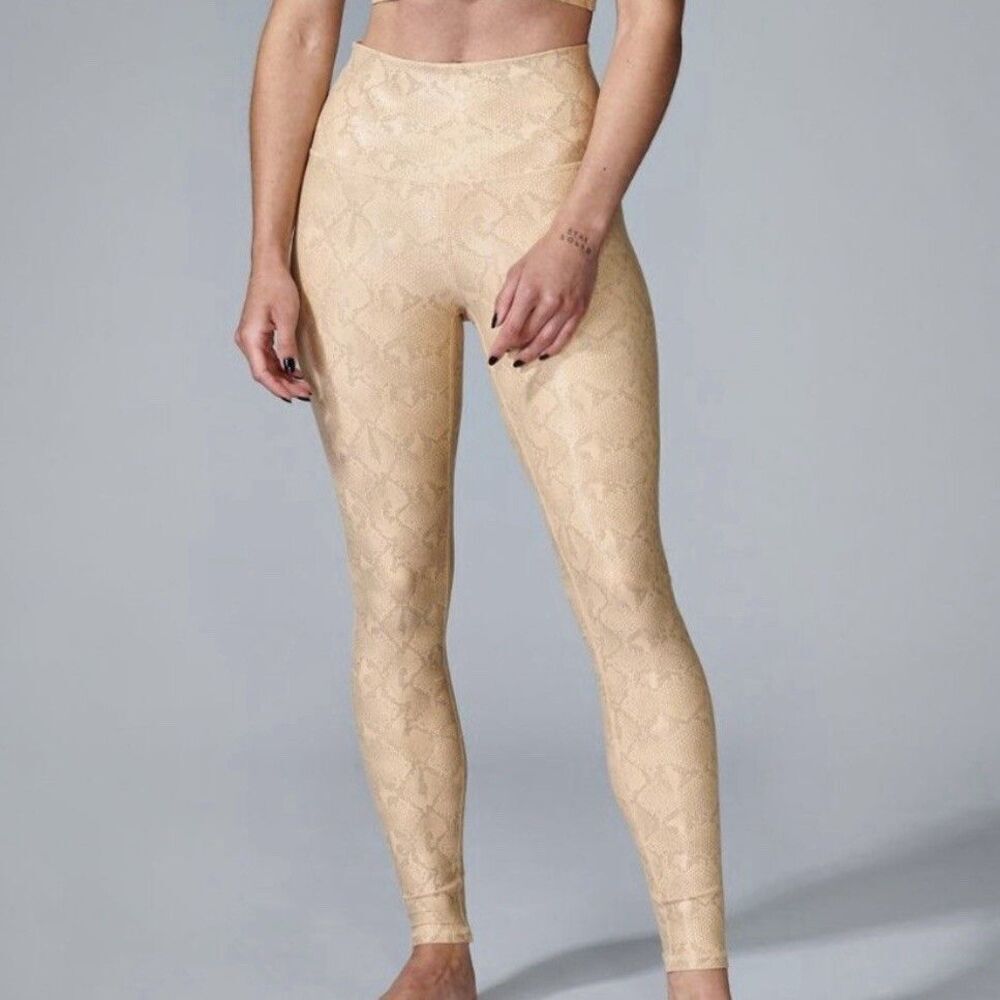 Electric Yoga Legging XS Python Snake Print Neutral Beige High Rise Compressive - Picture 7 of 11